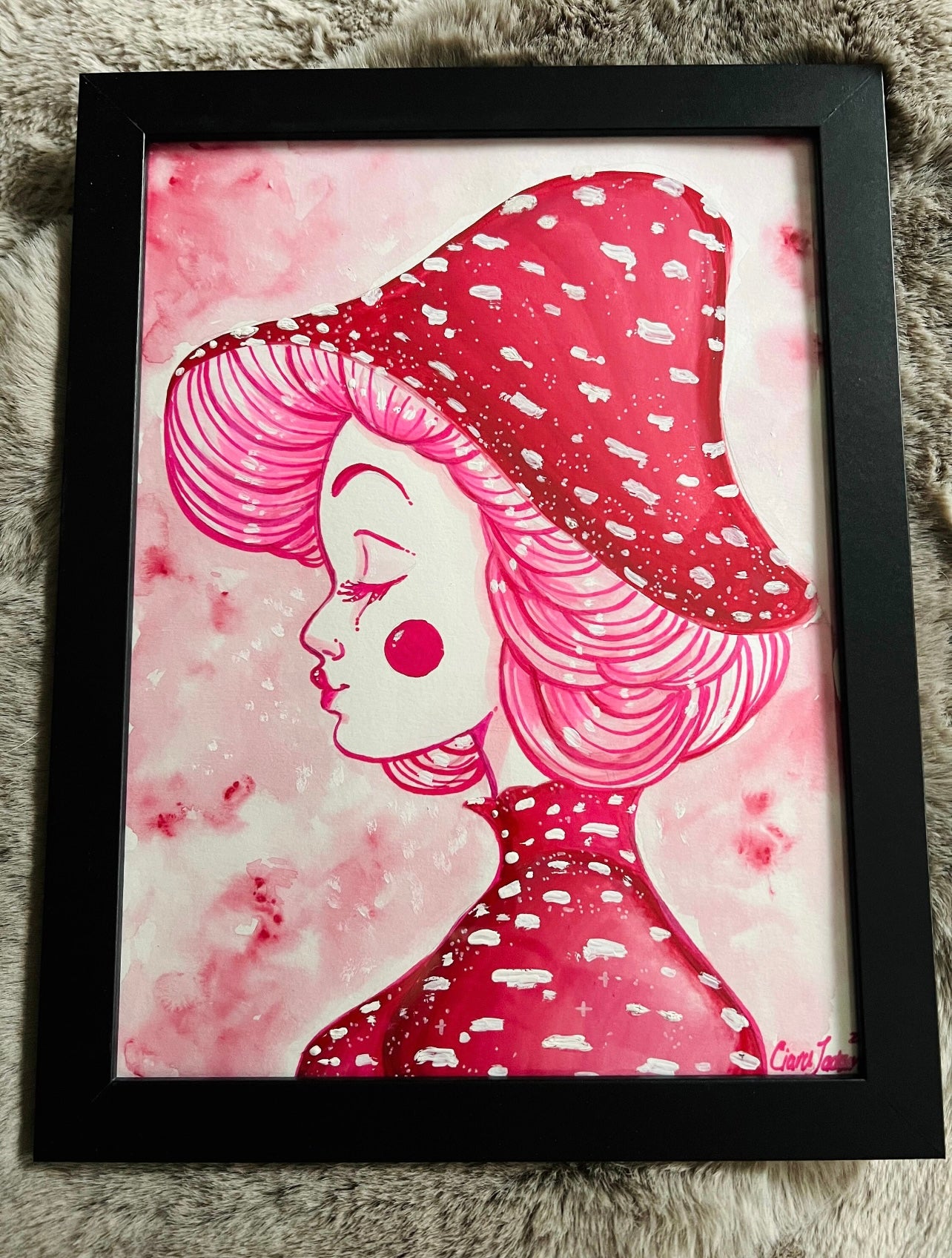 ORIGINAL 9 x 12 Miss Amanita signed/framed Gouache painting