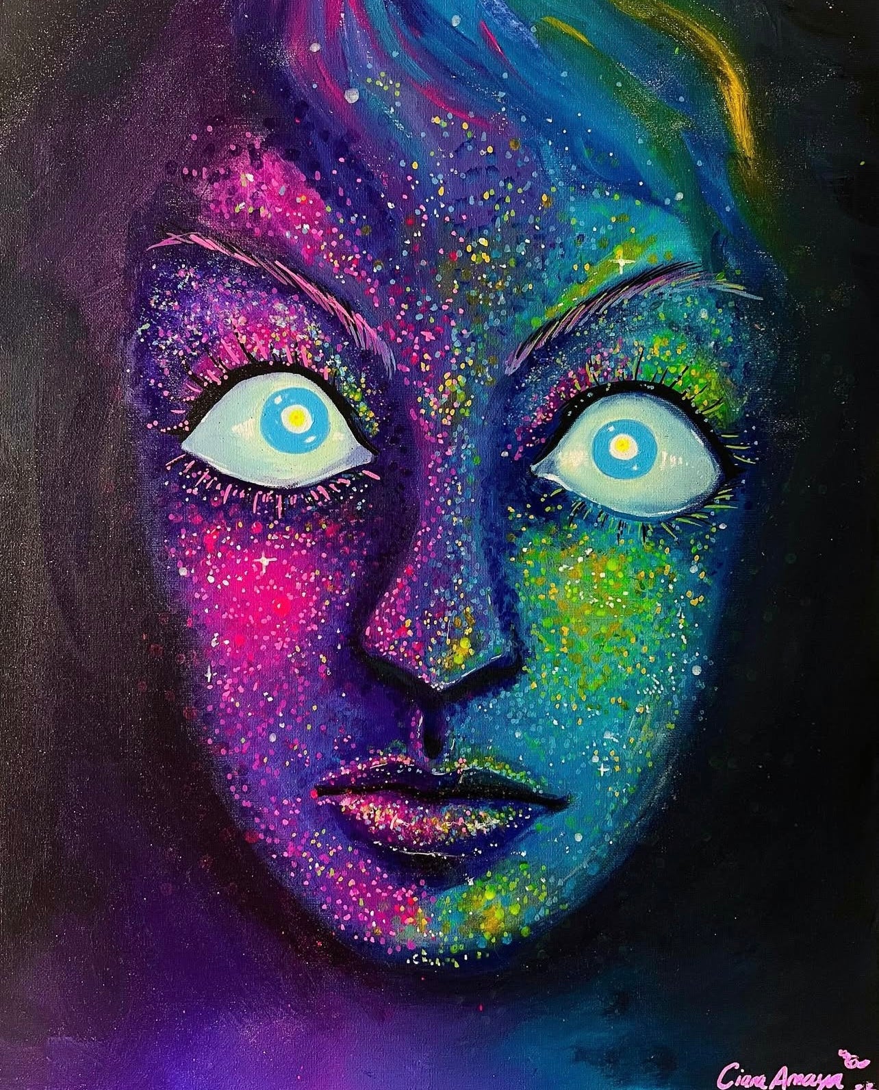ORIGINAL “Glitter Face” 18” x 24” canvas painting