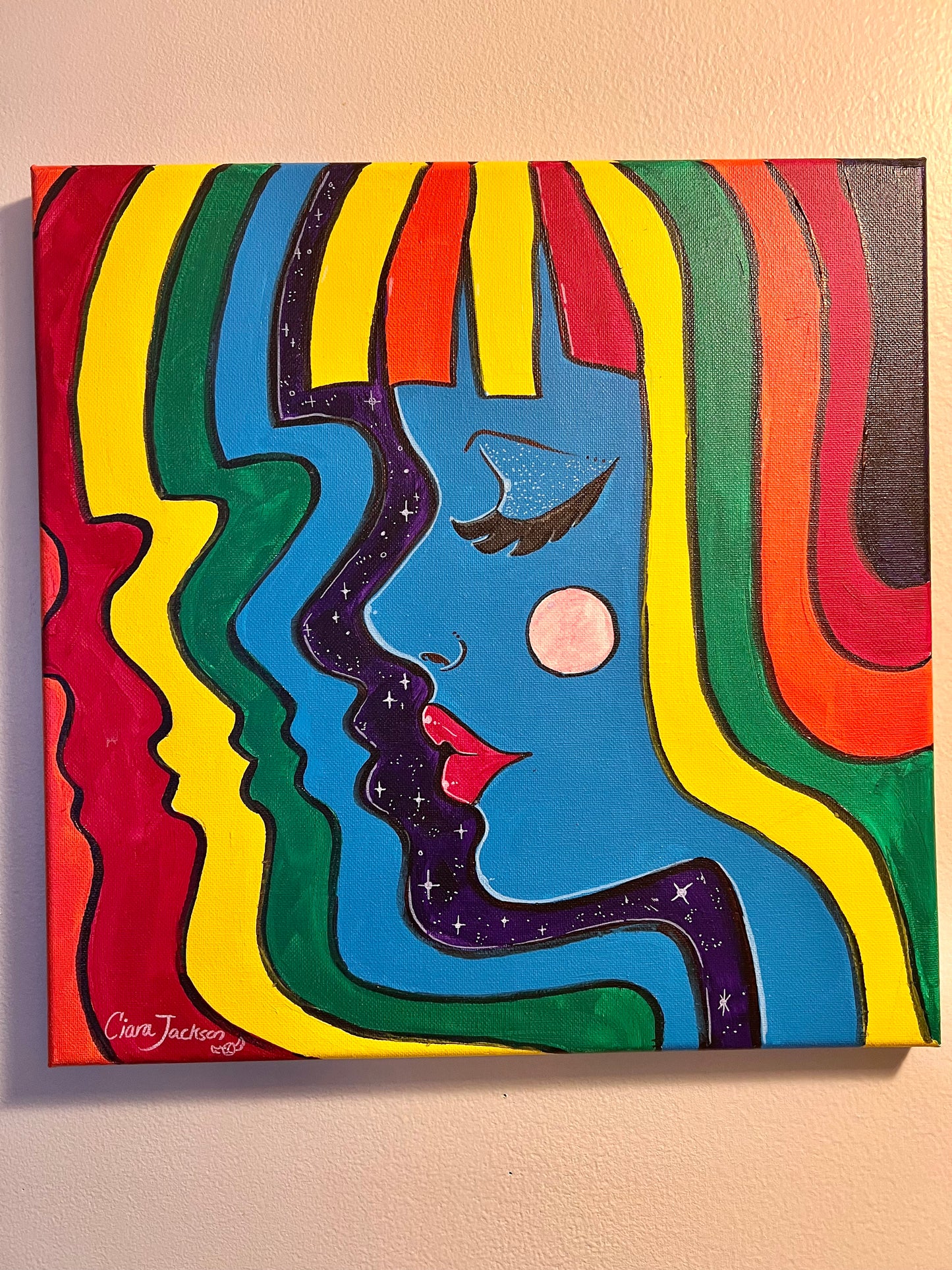 ORIGINAL “Rainbow Vibes” 14” x 14” canvas painting