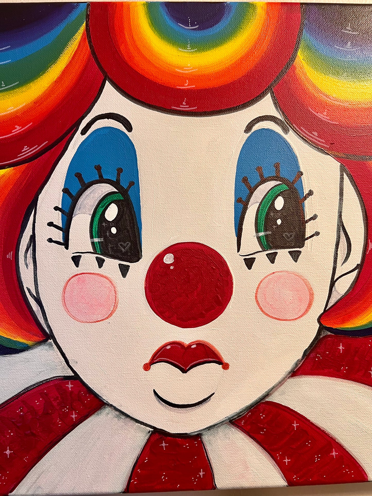 ORIGINAL “Clown Cutie” 14” x 14” canvas painting