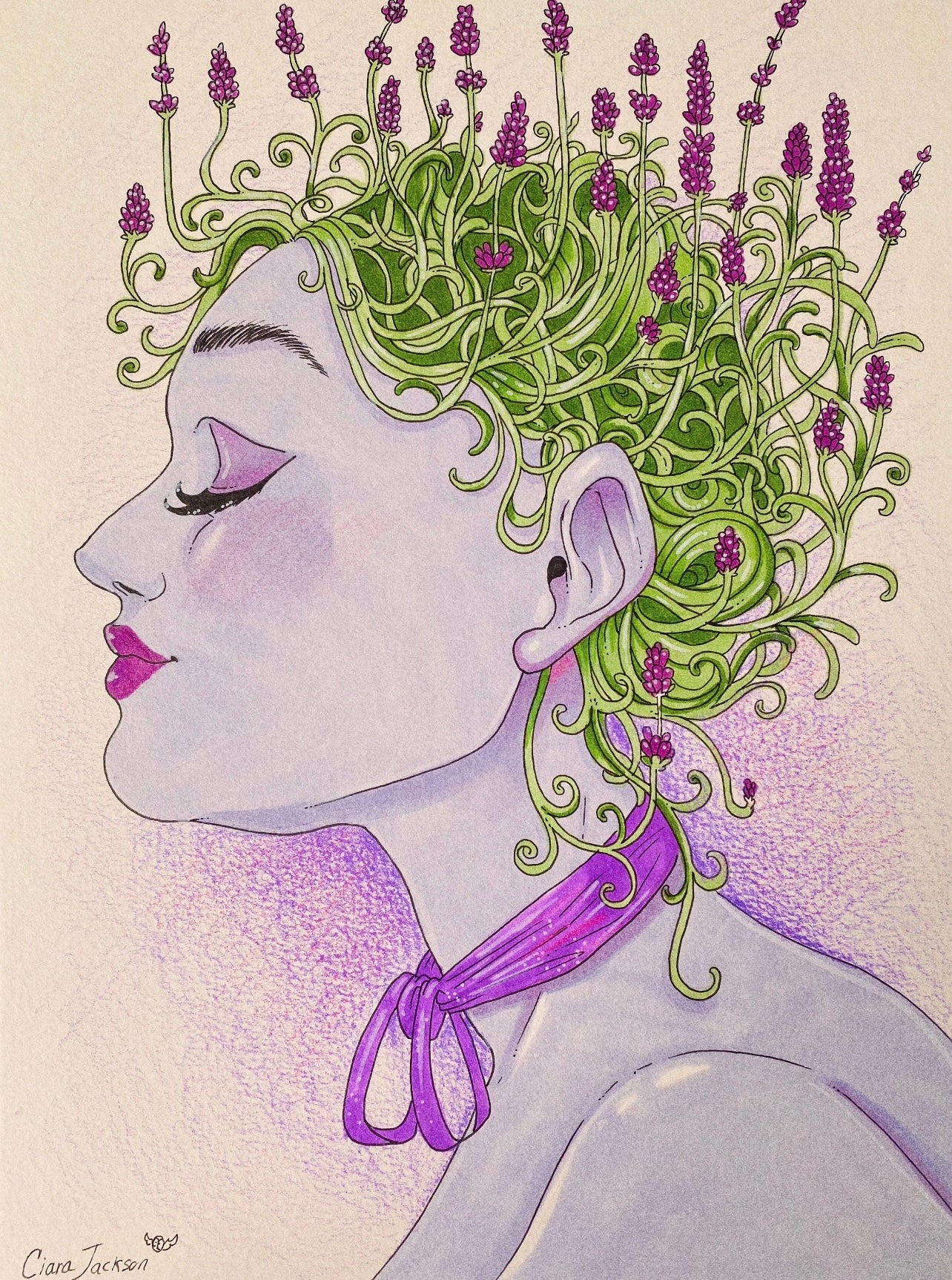 ORIGINAL 9 x 12 Lavender Lady signed/framed Illustration