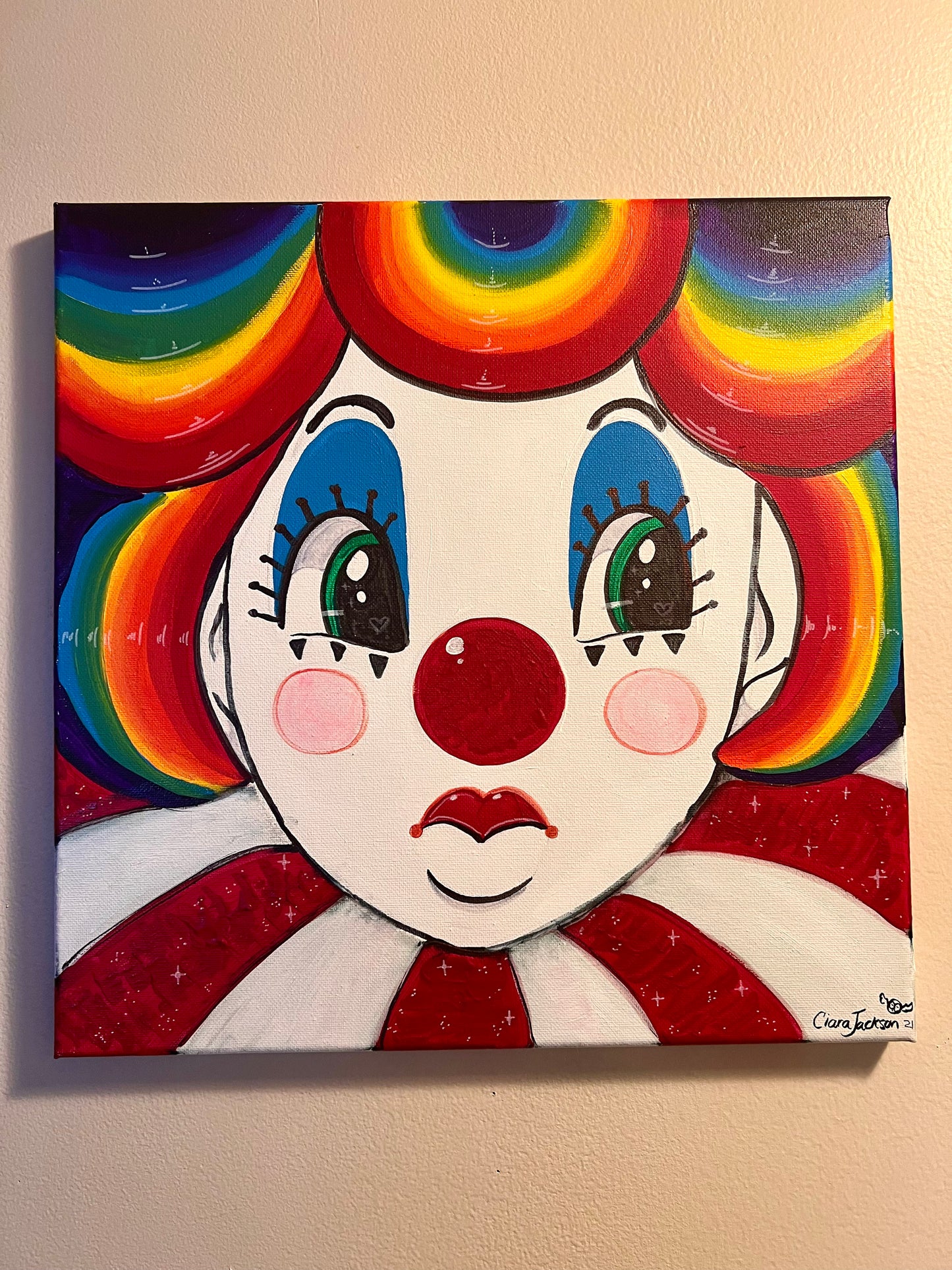 ORIGINAL “Clown Cutie” 14” x 14” canvas painting