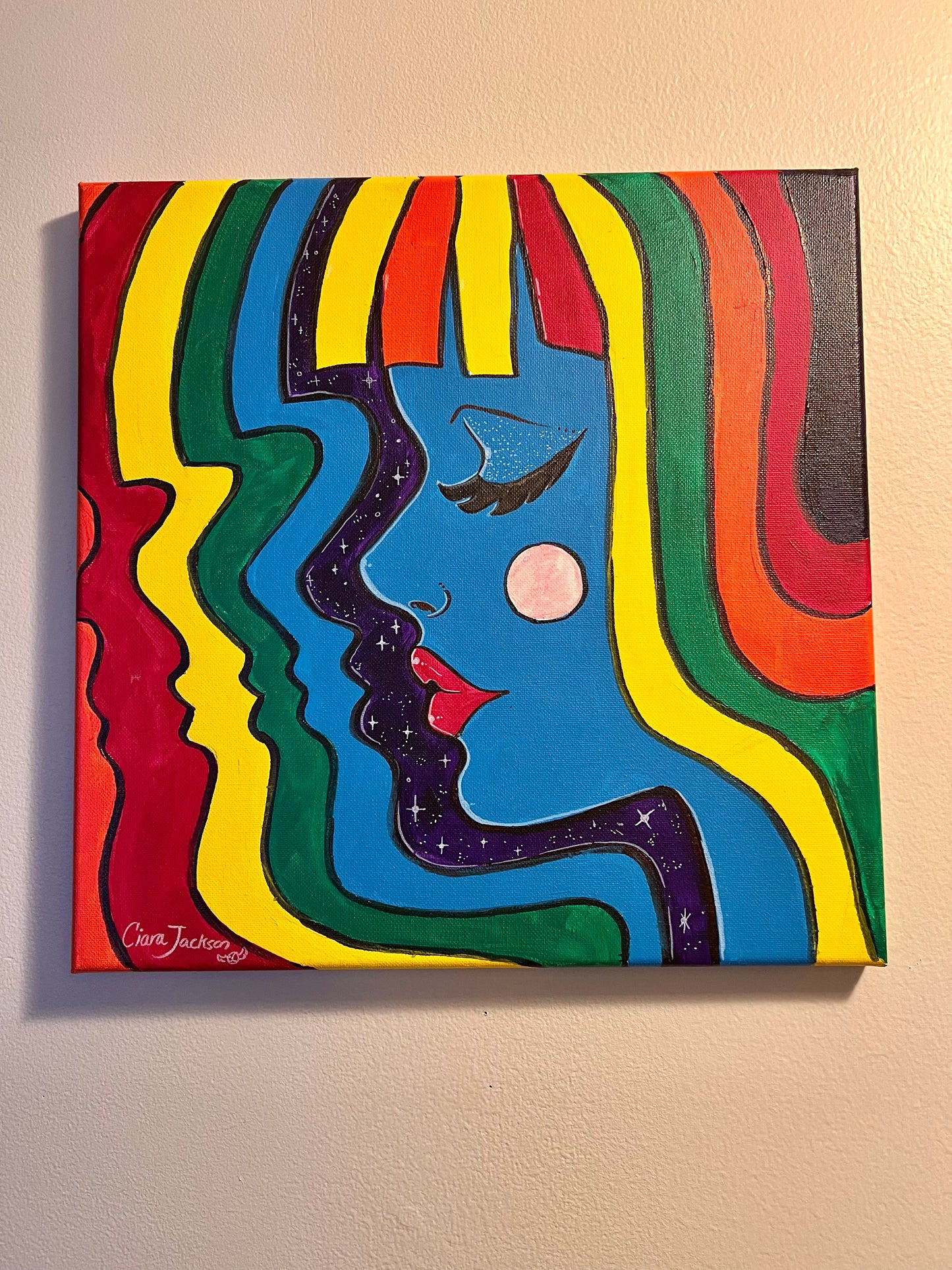 ORIGINAL “Rainbow Vibes” 14” x 14” canvas painting