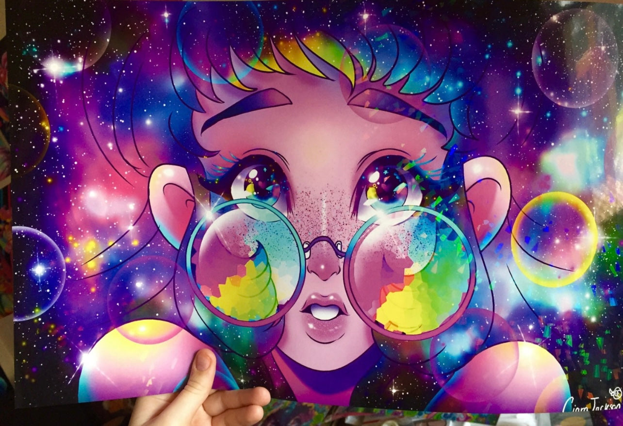 HOLOGRAPHIC 17x11 Galaxy Glasses Print