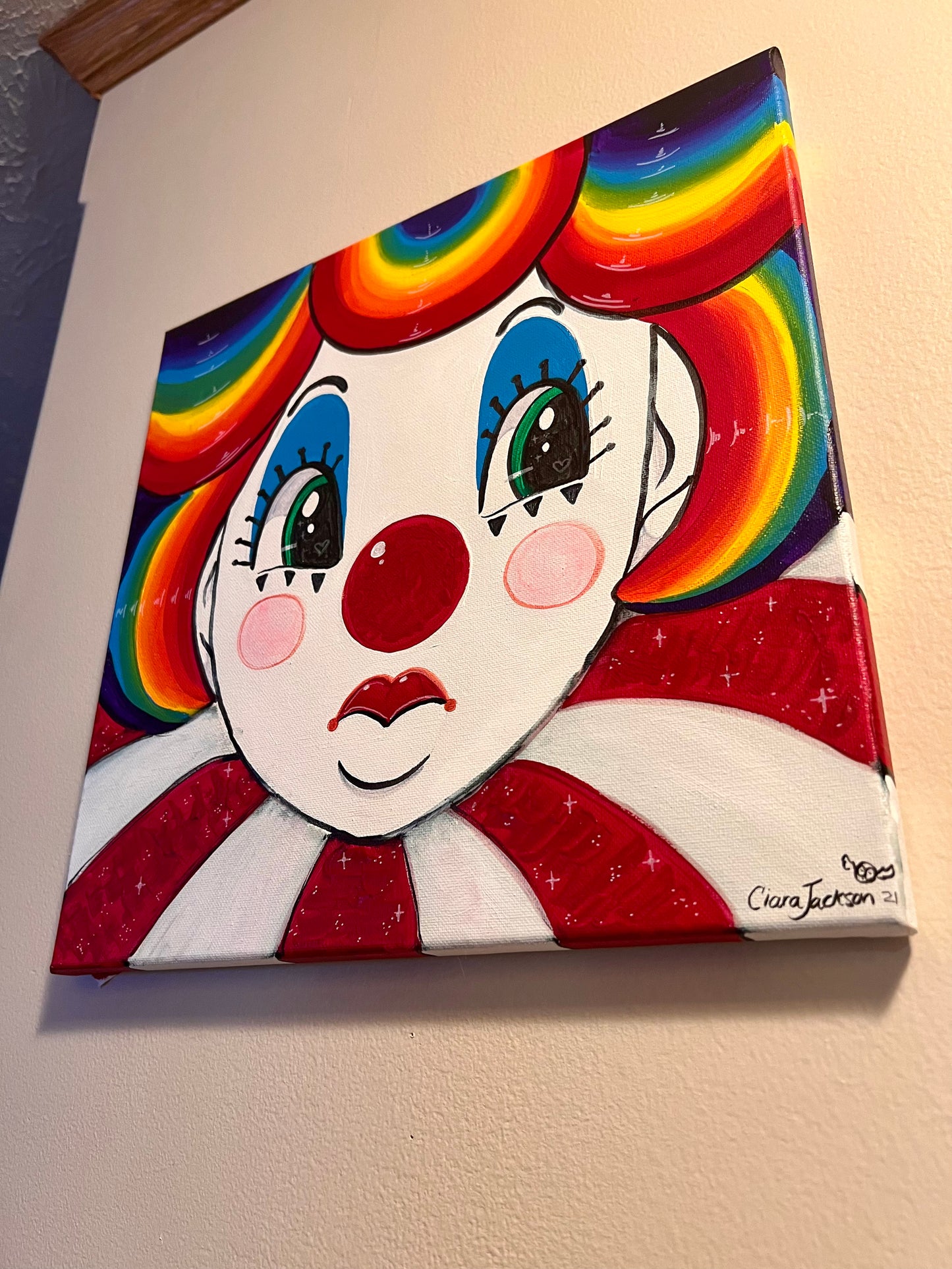 ORIGINAL “Clown Cutie” 14” x 14” canvas painting