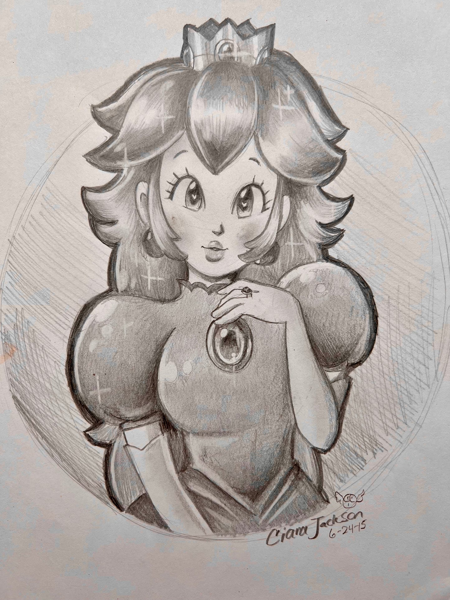 ORIGINAL 8.5” x 11” Princess Peach Pencil Drawing